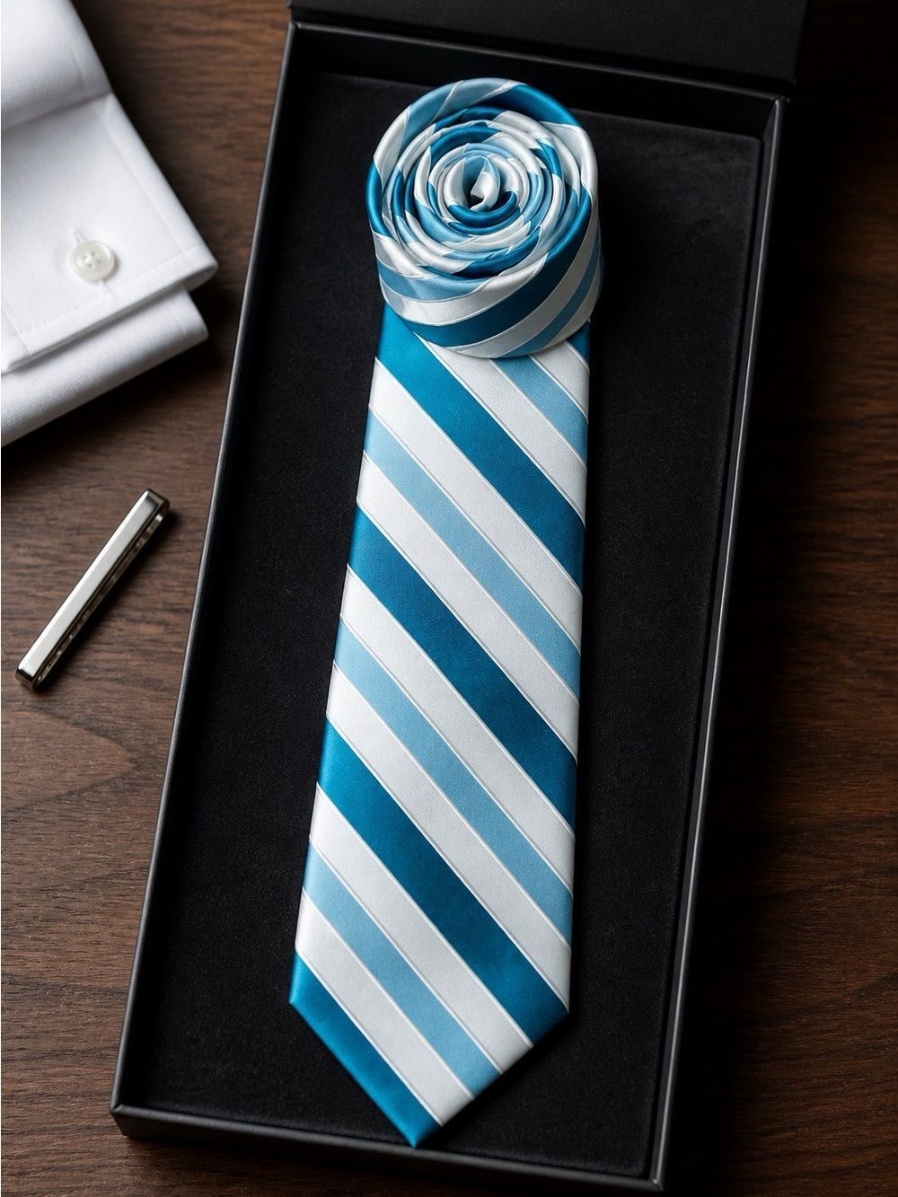 Express Green and White Stripe Silk Men's Tie